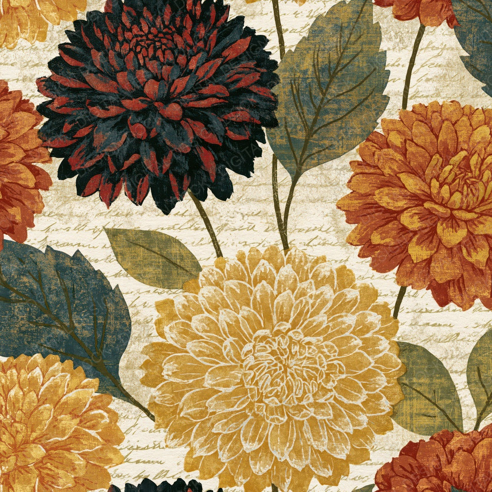 Etching Scattered Dahlias Terracotta Mustard Digital Paper Pack (DDD014150)