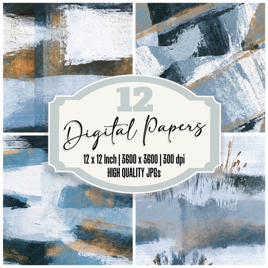 Linocut Icy Blue Charcoal Tonal Seamless Digital Paper Pack (DDD014151)