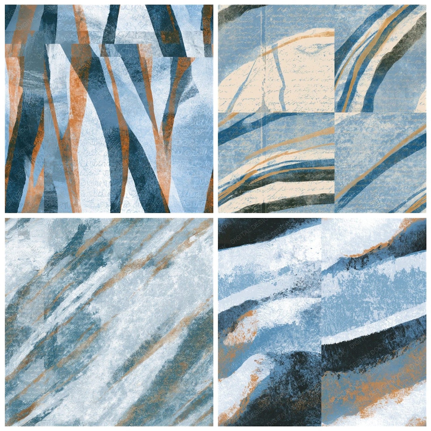 Linocut Icy Blue Charcoal Tonal Seamless Digital Paper Pack (DDD014151)