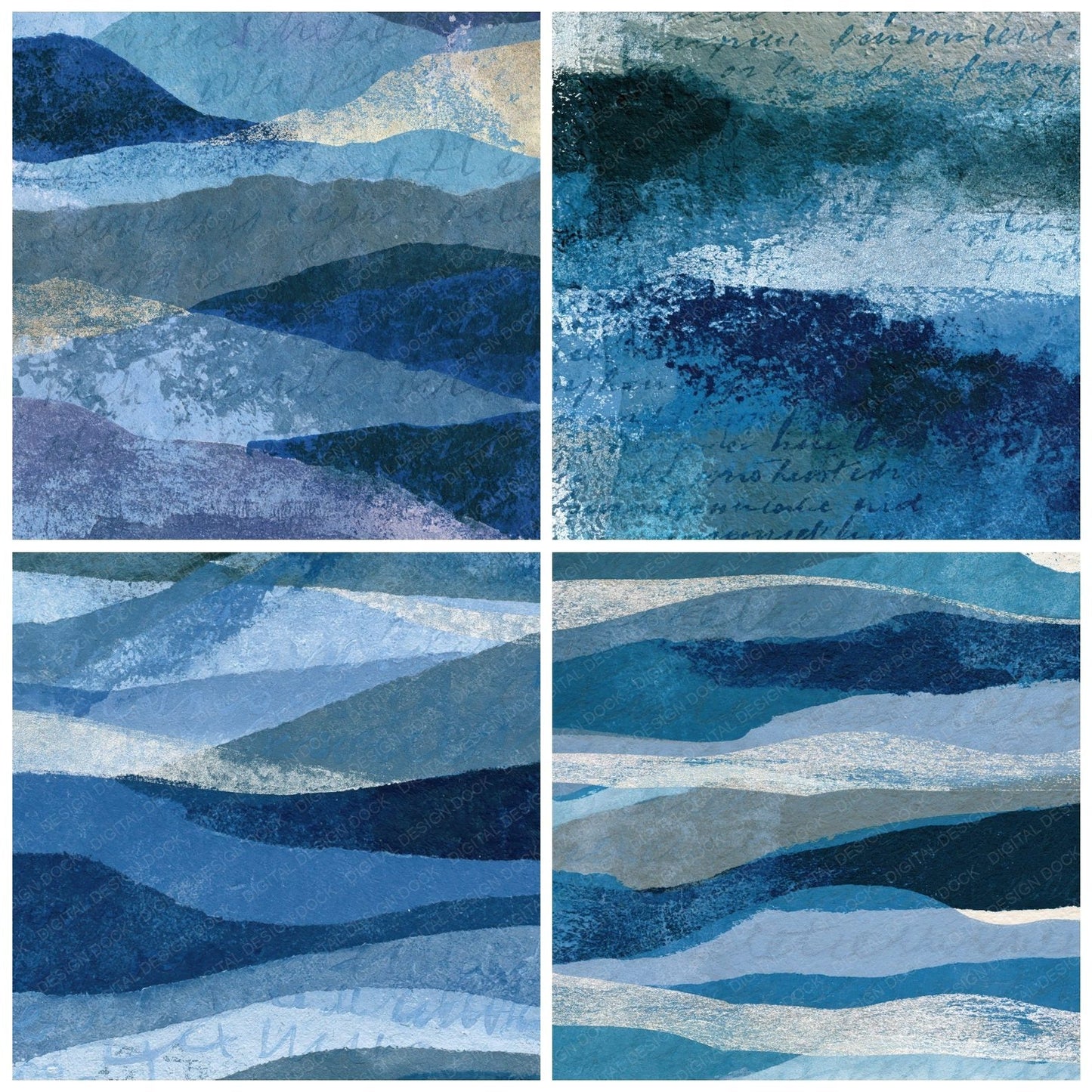Monoprint Icy Blue Slate Indigo Abstract Digital Paper Pack (DDD014153)