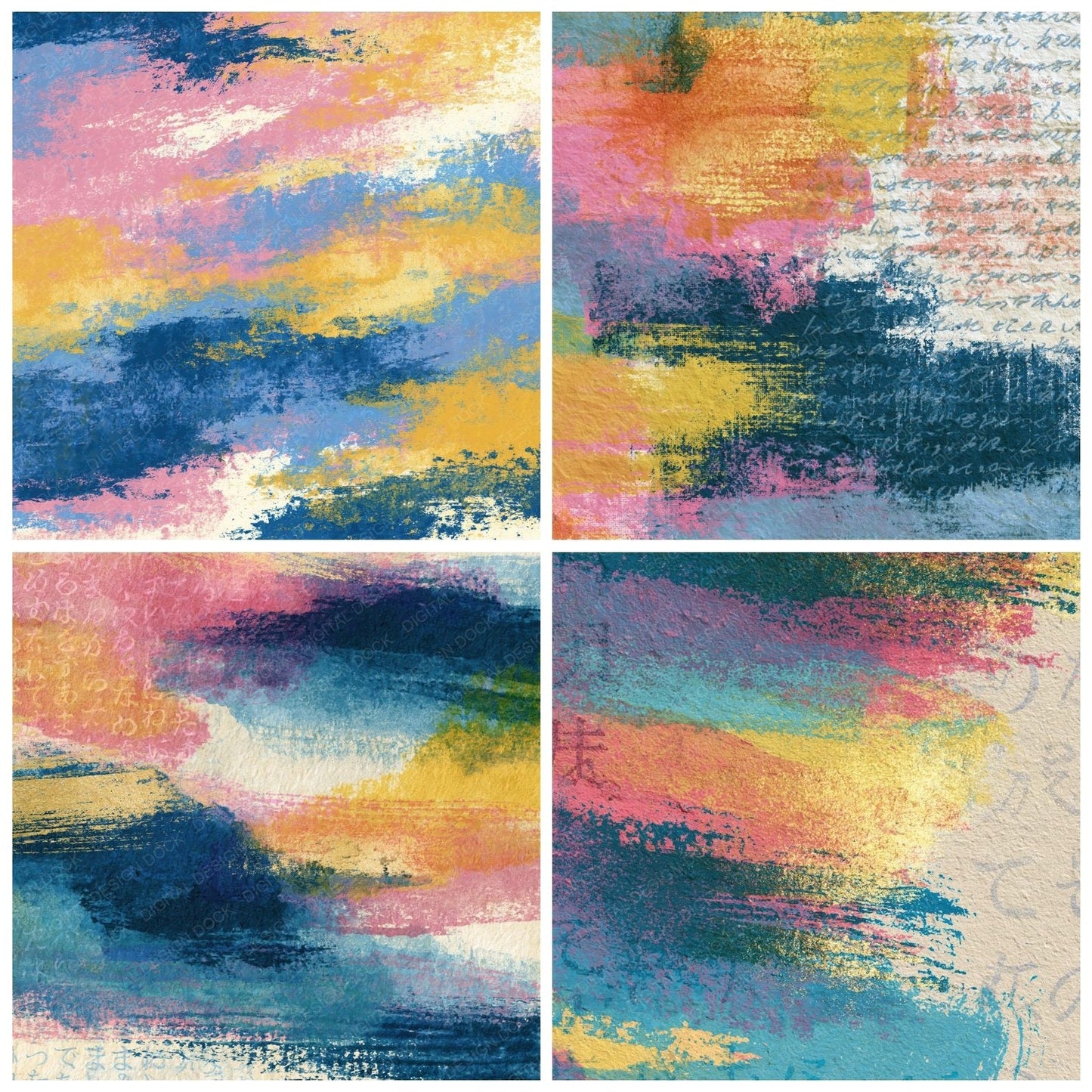 Monoprint Pink Blue Lemon Abstract Digital Paper Pack (DDD014154)