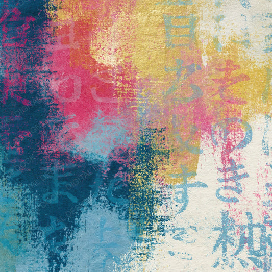 Monoprint Pink Blue Lemon Abstract Digital Paper Pack (DDD014154)