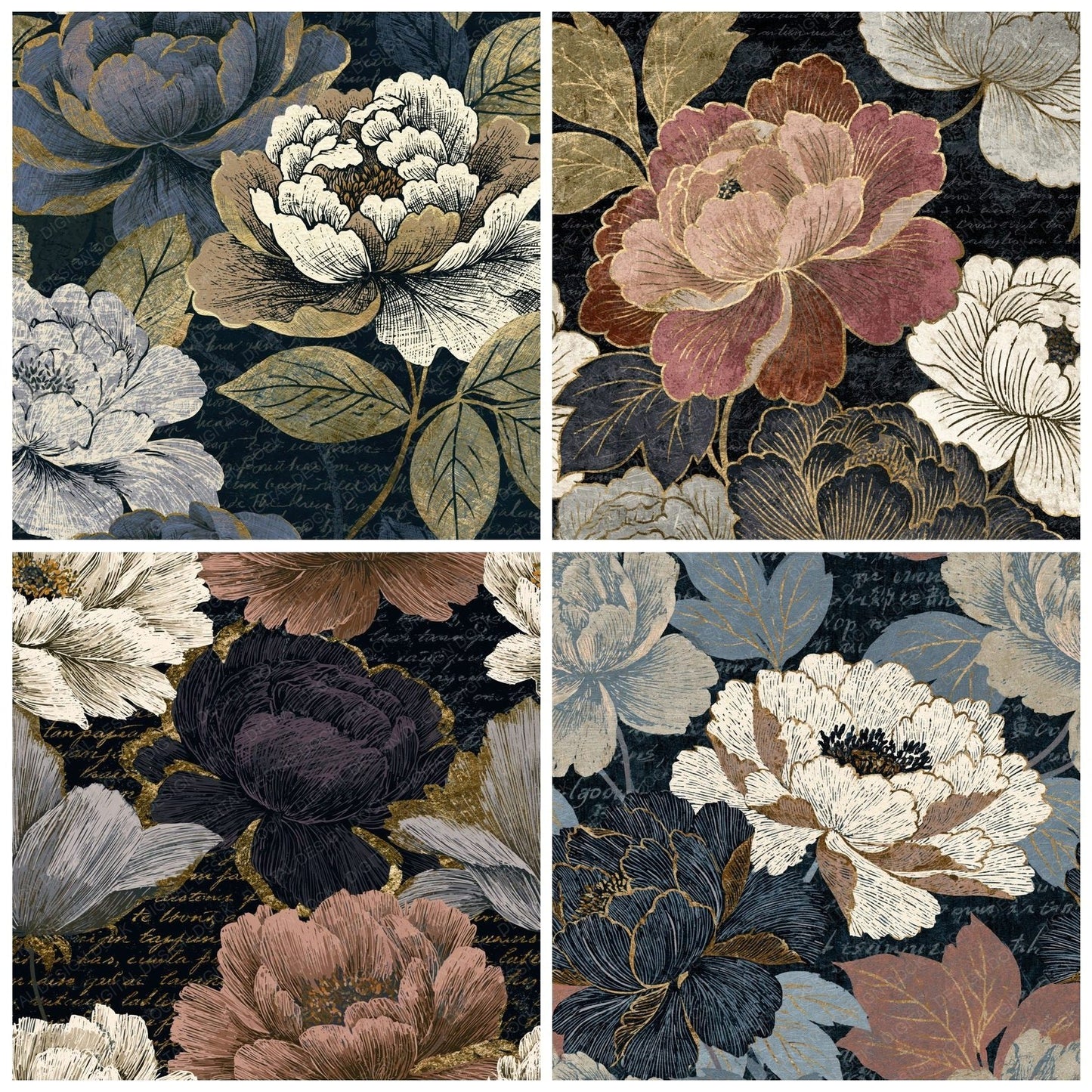 Scratchboard Peony Mushroom Ivory Digital Paper Pack (DDD014155)