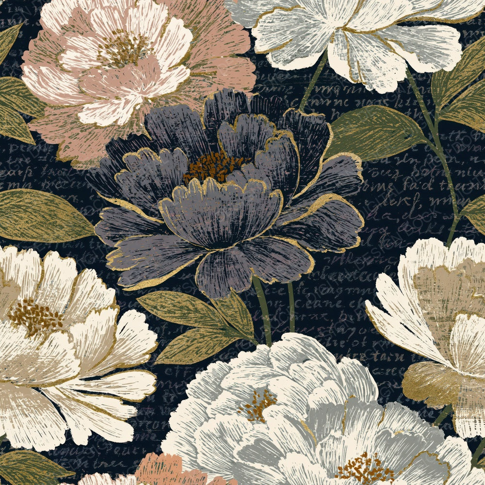 Scratchboard Peony Mushroom Ivory Digital Paper Pack (DDD014155)