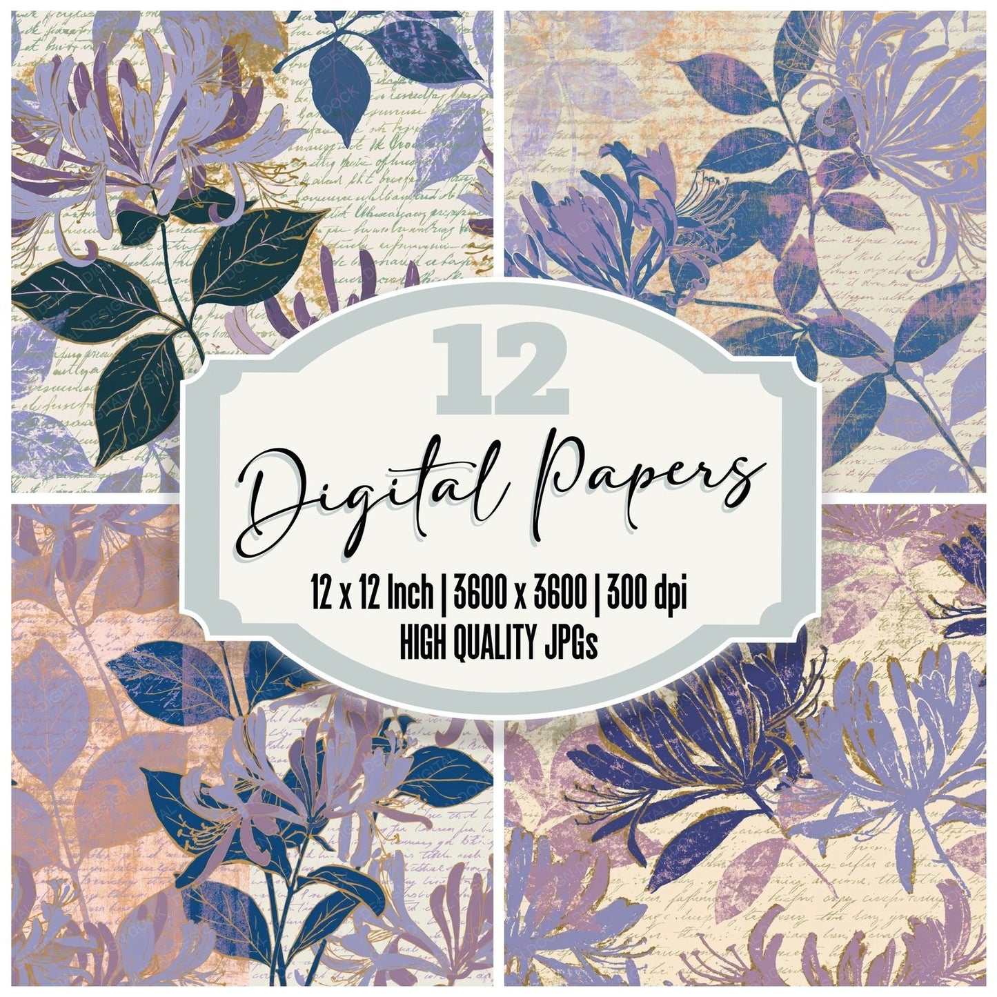 Screenprint Honeysuckle Periwinkle Plum Digital Paper Pack (DDD014156)
