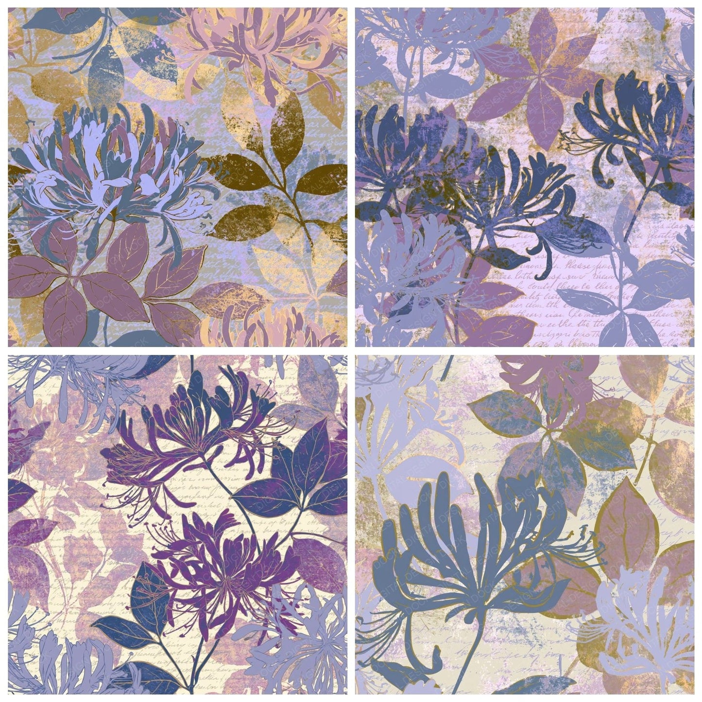 Screenprint Honeysuckle Periwinkle Plum Digital Paper Pack (DDD014156)