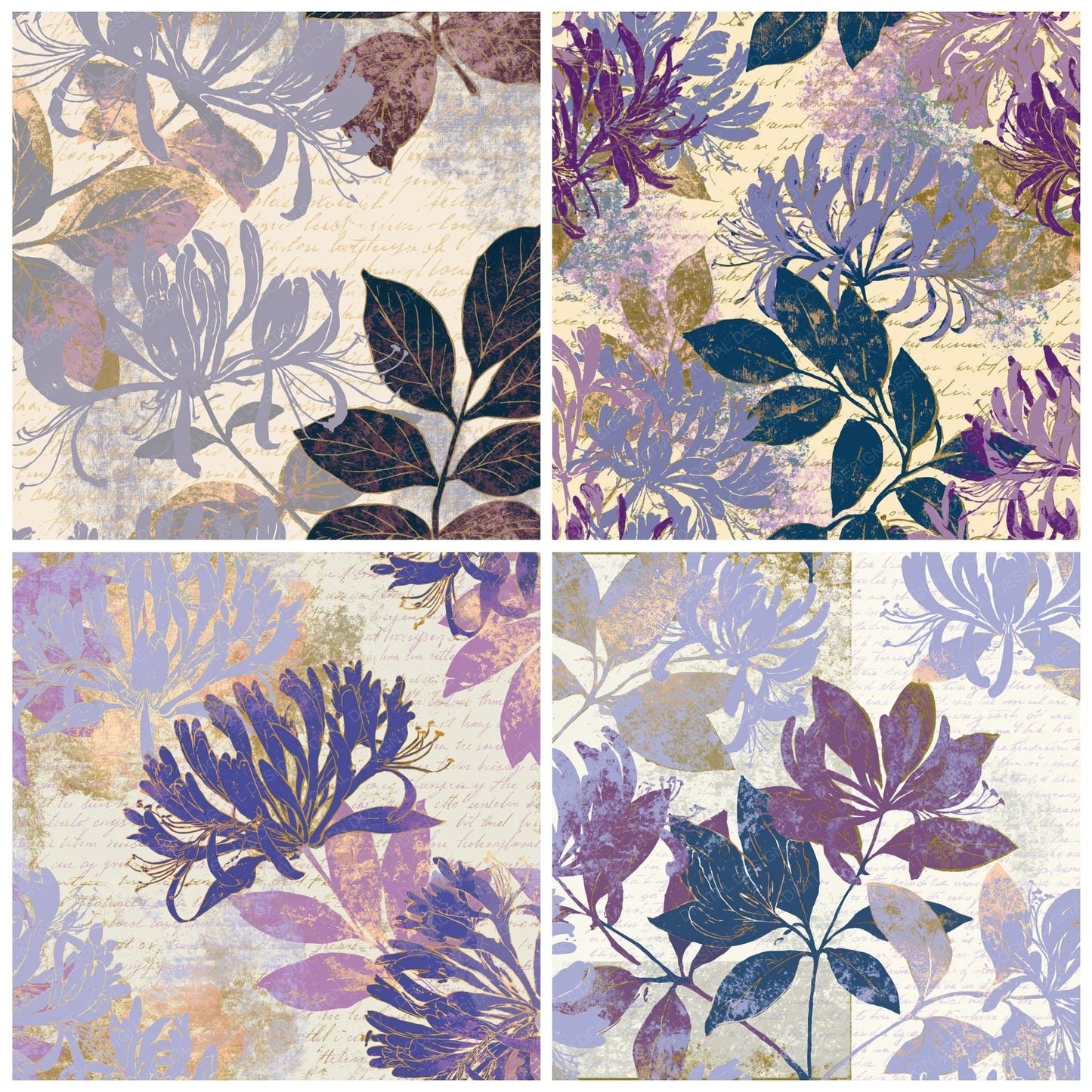 Screenprint Honeysuckle Periwinkle Plum Digital Paper Pack (DDD014156)