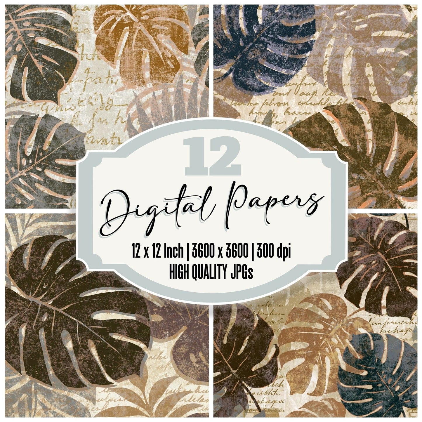 Screenprint Monstera Sepia Parchment Digital Paper Pack (DDD014157)