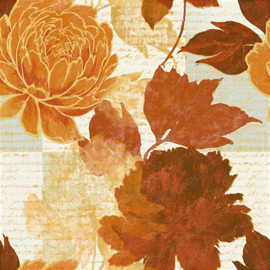 Screenprint Peonies Rust Ochre Seamless Digital Paper Pack (DDD014158)