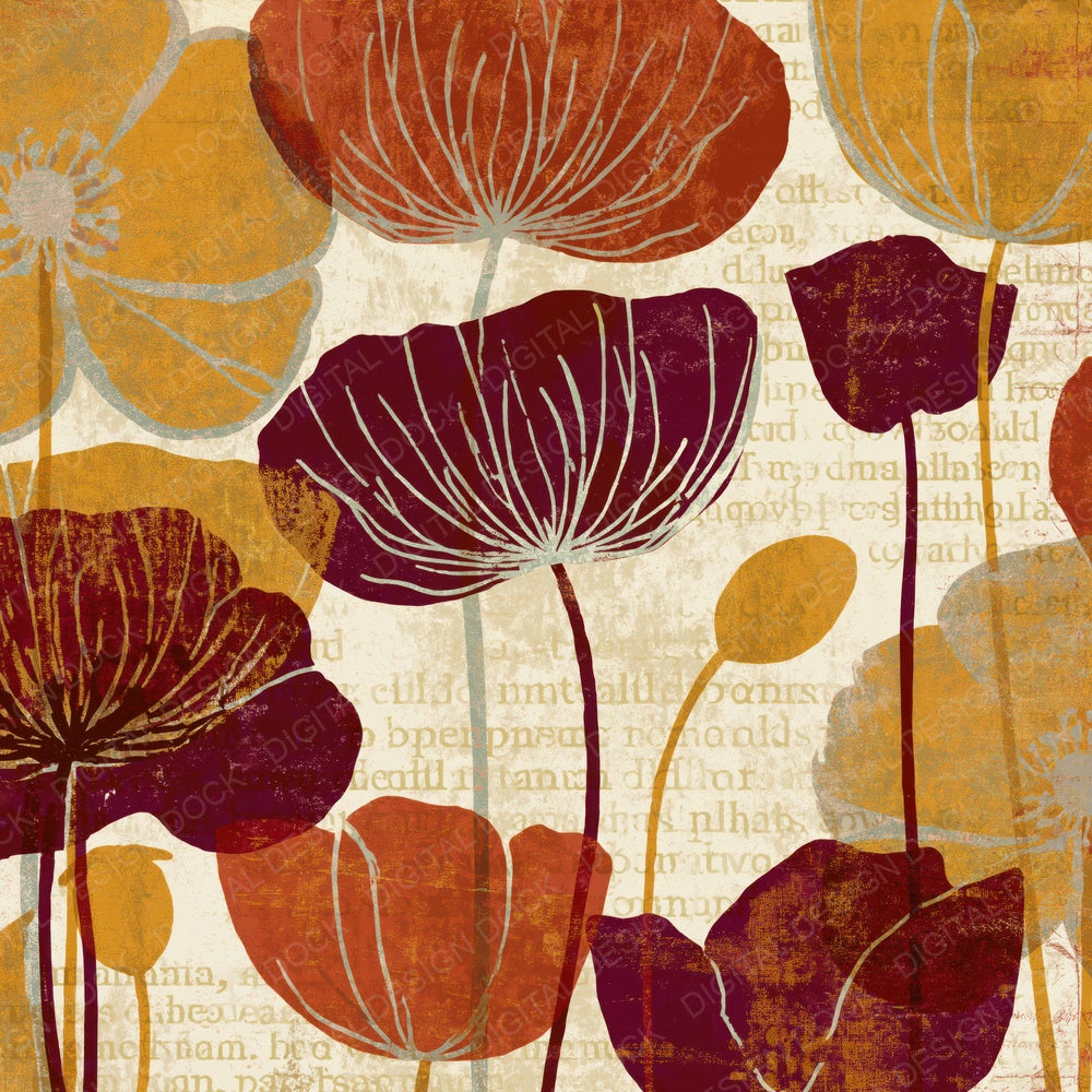 Screenprint Poppies Rust Maroon Digital Paper Pack (DDD014159)