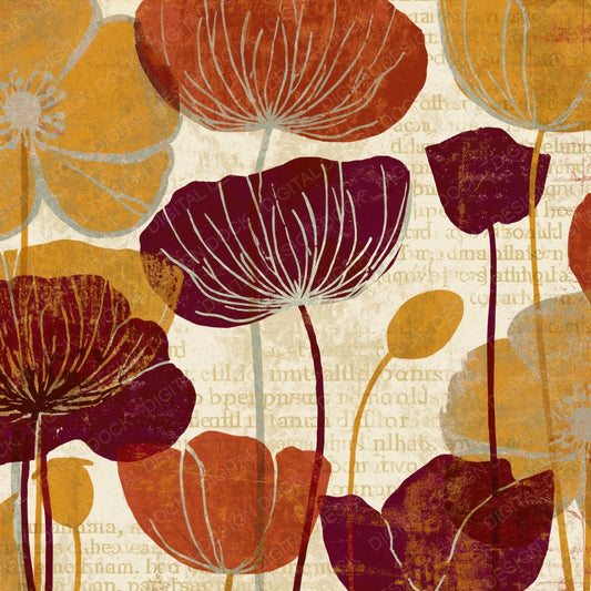 Screenprint Poppies Rust Maroon Digital Paper Pack (DDD014159)