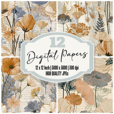 Screenprint Wildflowers Sand Dove Seamless Digital Paper Pack (DDD014160)
