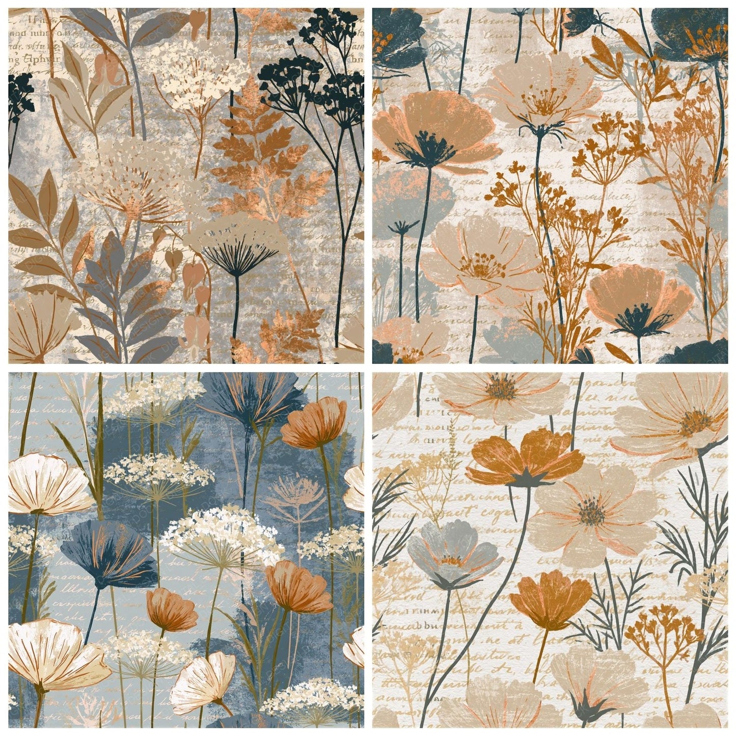 Screenprint Wildflowers Sand Dove Seamless Digital Paper Pack (DDD014160)