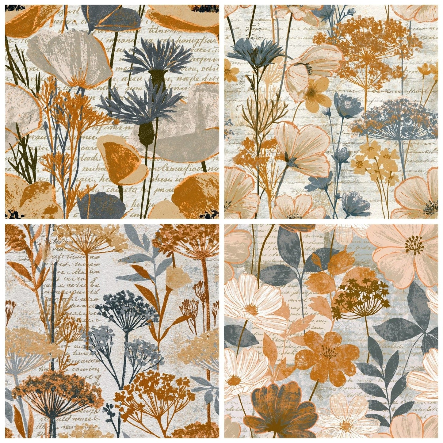 Screenprint Wildflowers Sand Dove Seamless Digital Paper Pack (DDD014160)
