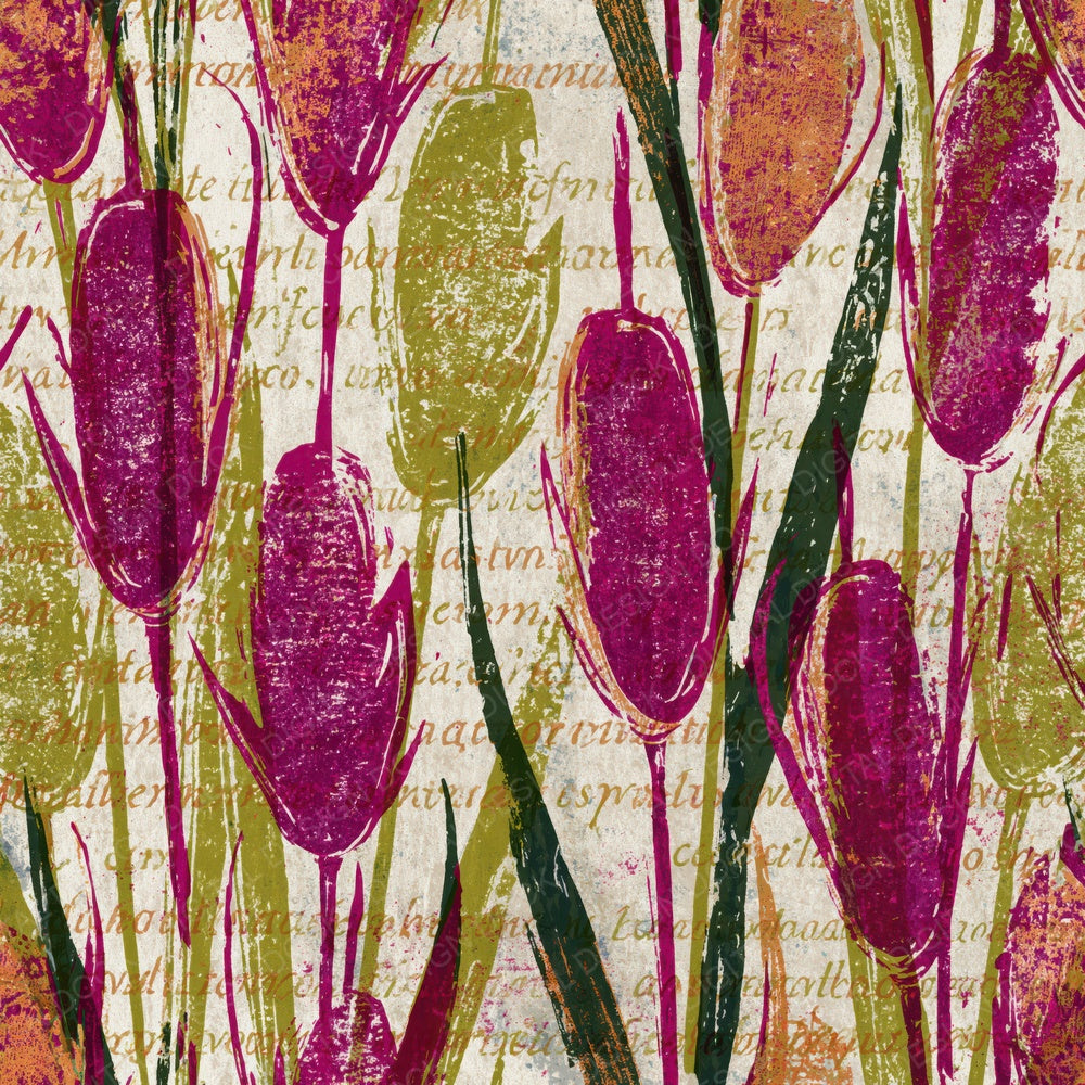 Woodblock Cattails Fuchsia Lime Digital Paper Pack (DDD014161)