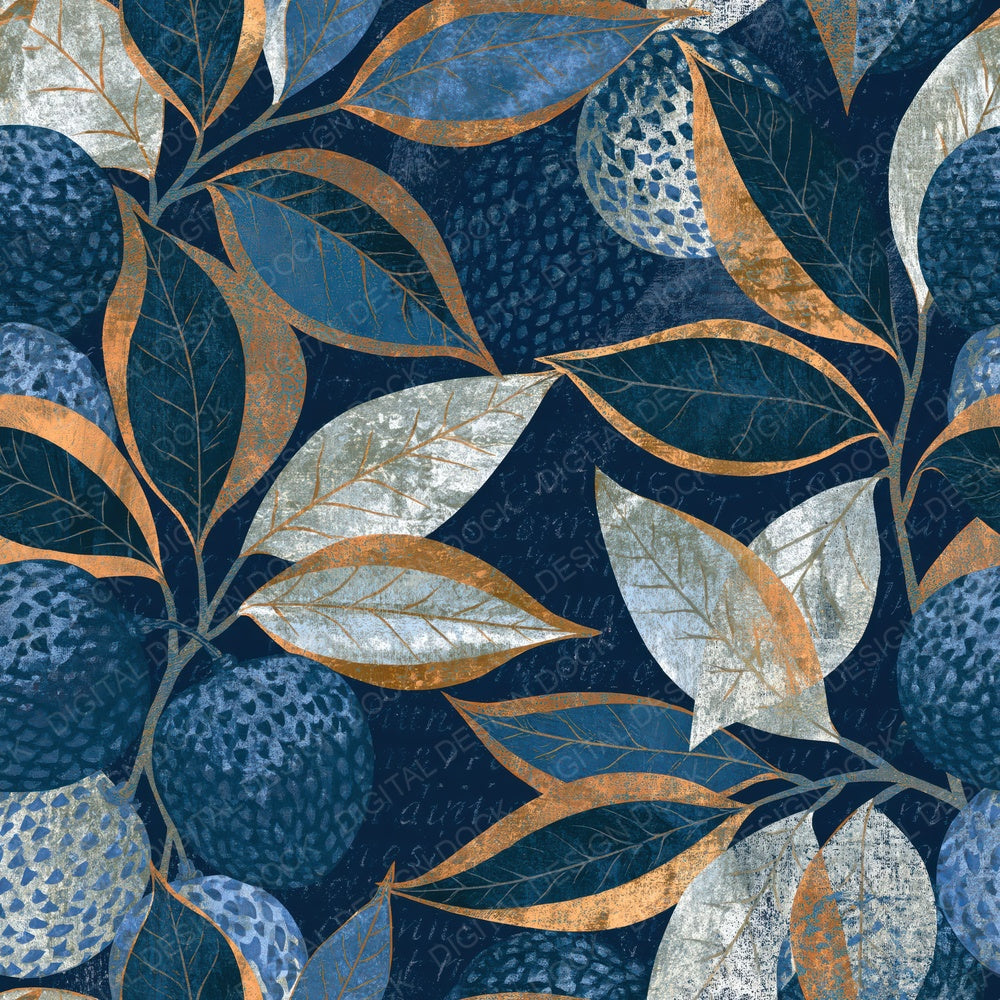 Woodblock Lychees Midnight Blue Silver Digital Paper Pack (DDD014162)