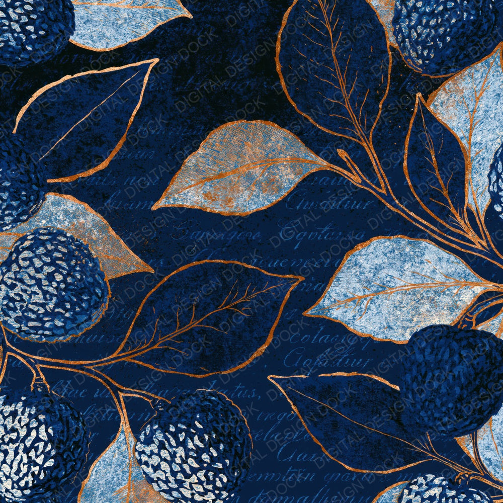 Woodblock Lychees Midnight Blue Silver Digital Paper Pack (DDD014162)