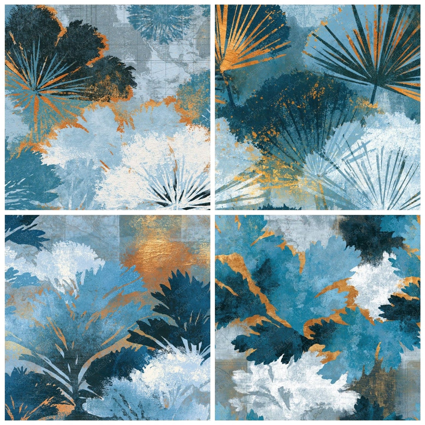 Woodblock Moss Blue Charcoal Digital Paper Pack (DDD014163)