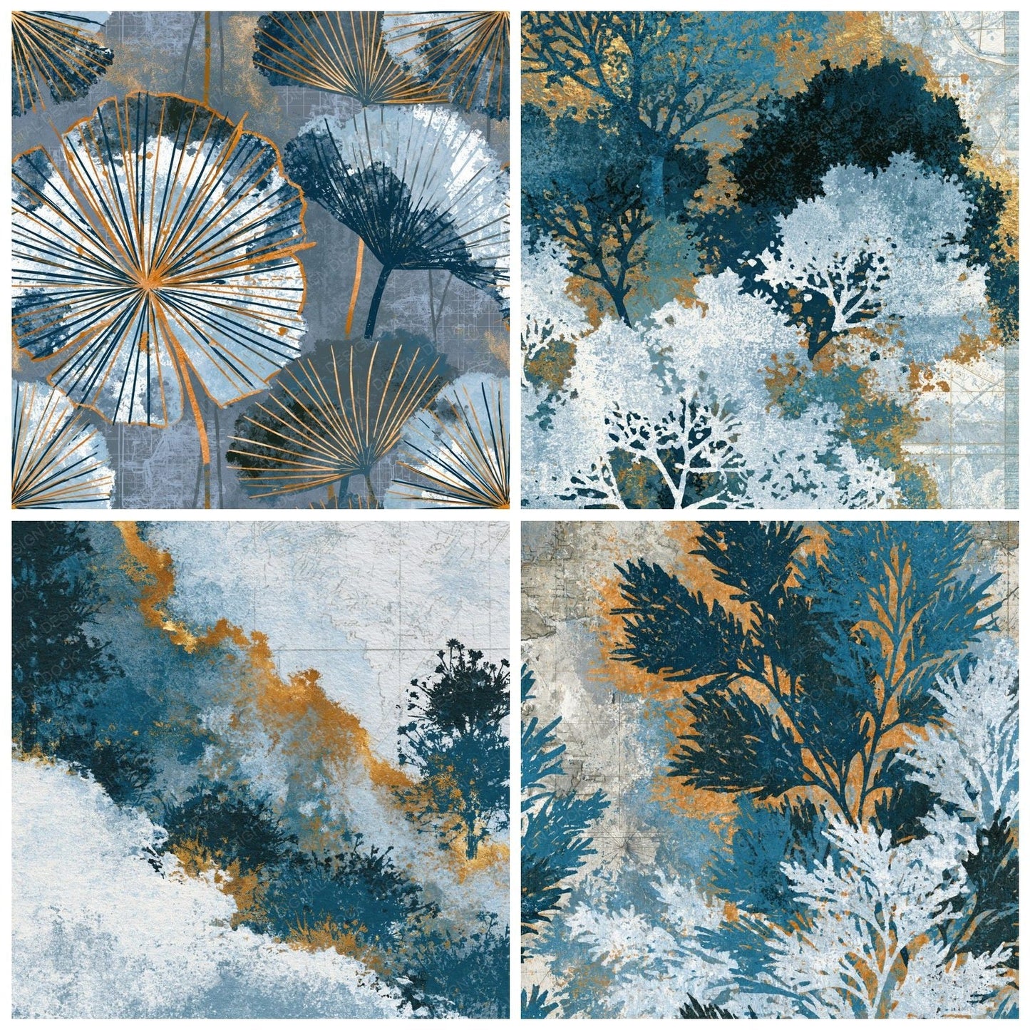 Woodblock Moss Blue Charcoal Digital Paper Pack (DDD014163)