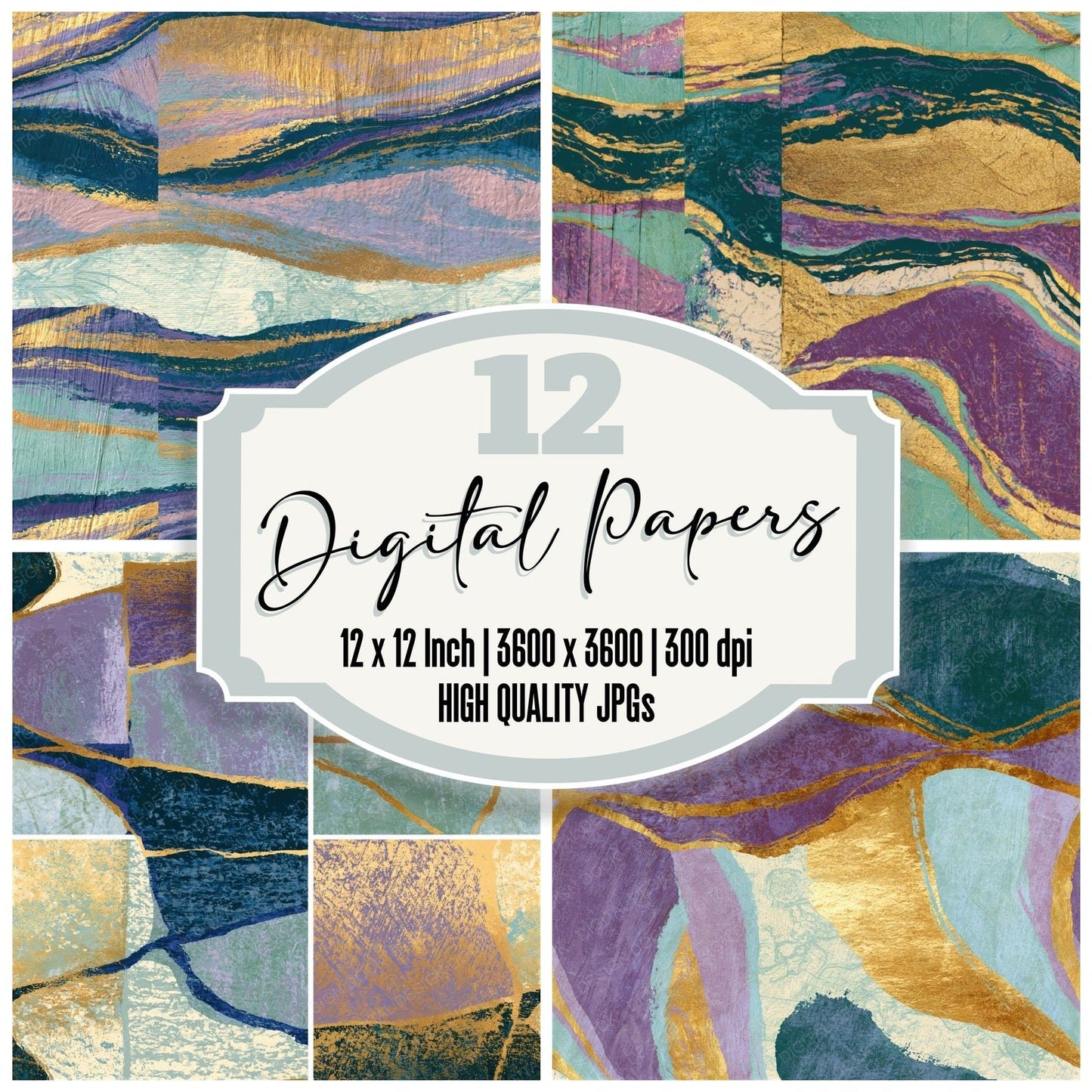 Woodcut Lilac Mint Abstract Seamless Digital Paper Pack (DDD014164)