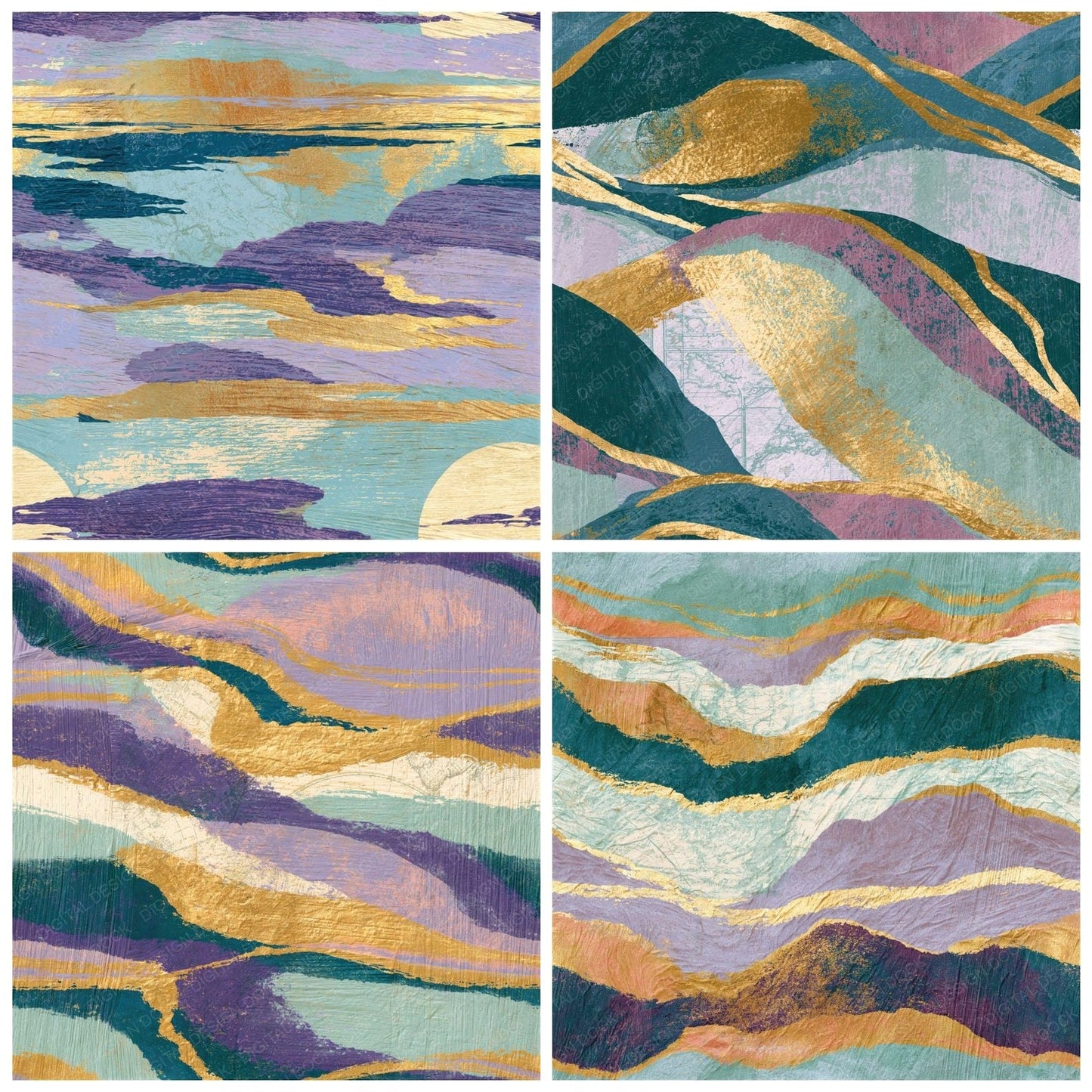 Woodcut Lilac Mint Abstract Seamless Digital Paper Pack (DDD014164)