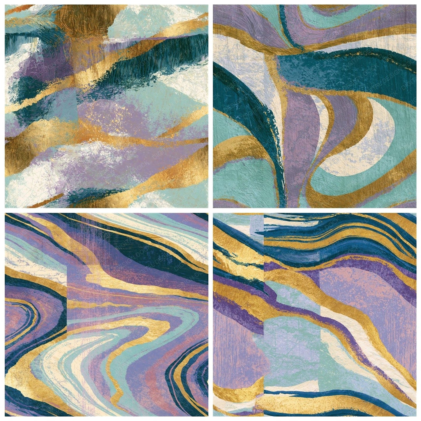 Woodcut Lilac Mint Abstract Seamless Digital Paper Pack (DDD014164)