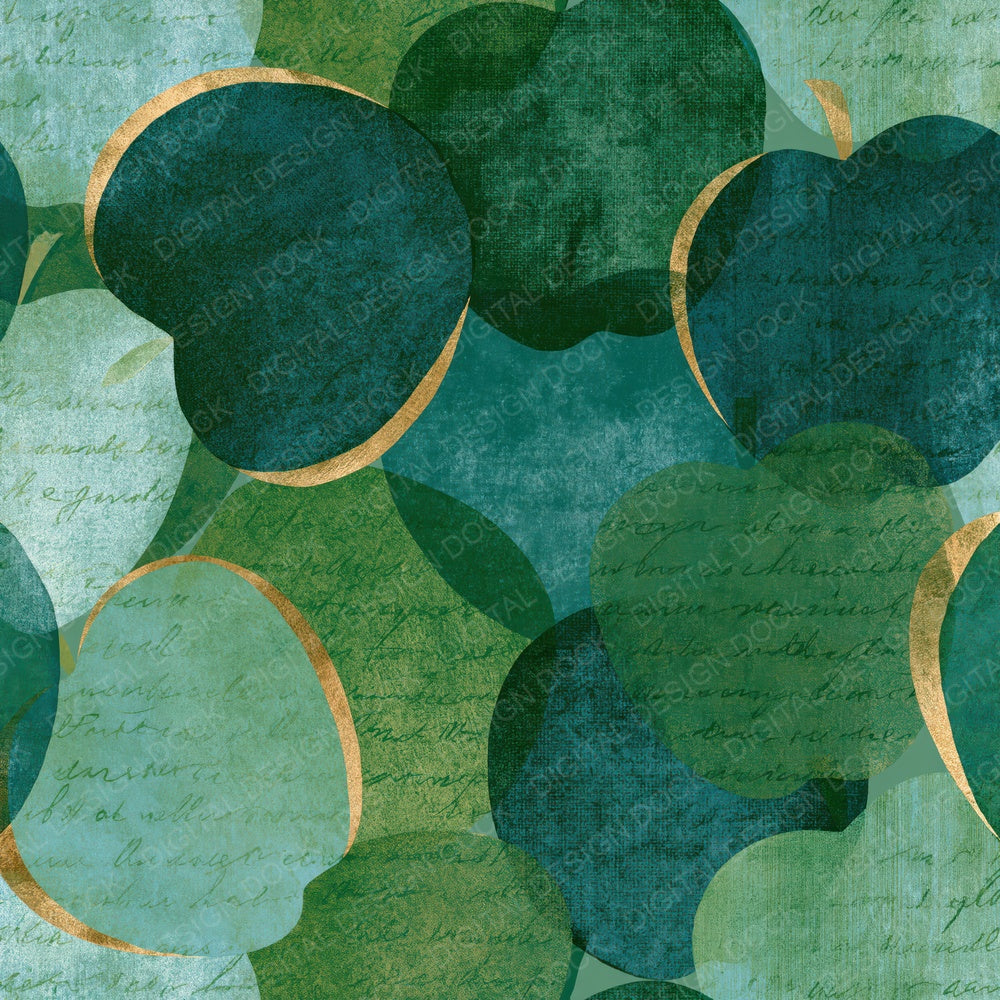 Etching Apples Mint Jade Emerald Digital Paper Pack (DDD014165)