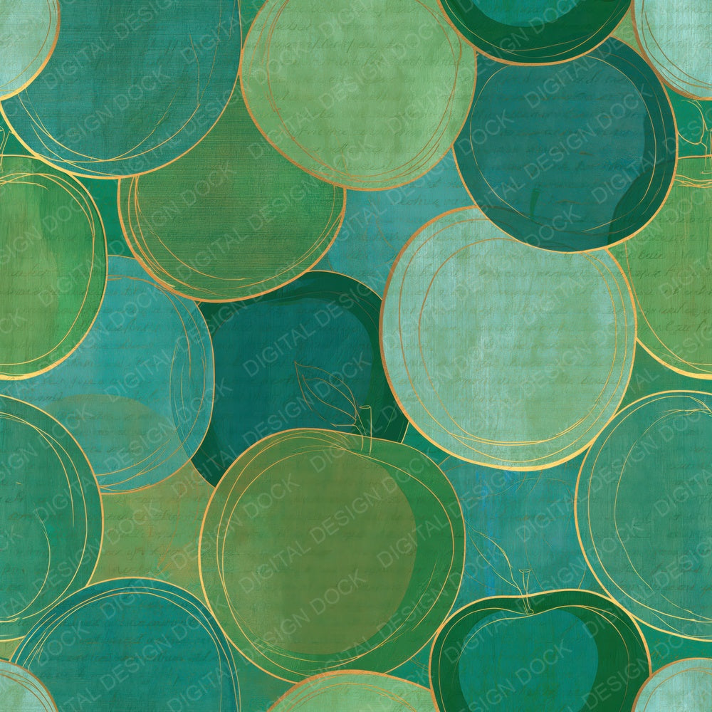 Etching Apples Mint Jade Emerald Digital Paper Pack (DDD014165)