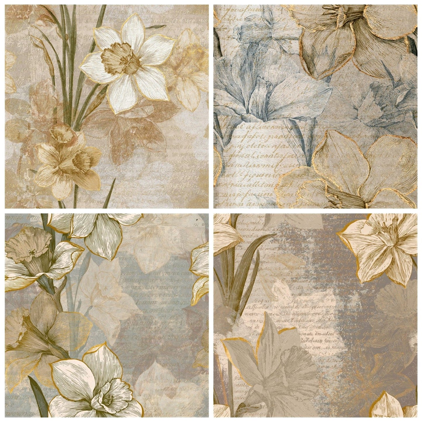 Etching Daffodils Oat Linen Seamless Digital Paper Pack (DDD014166)