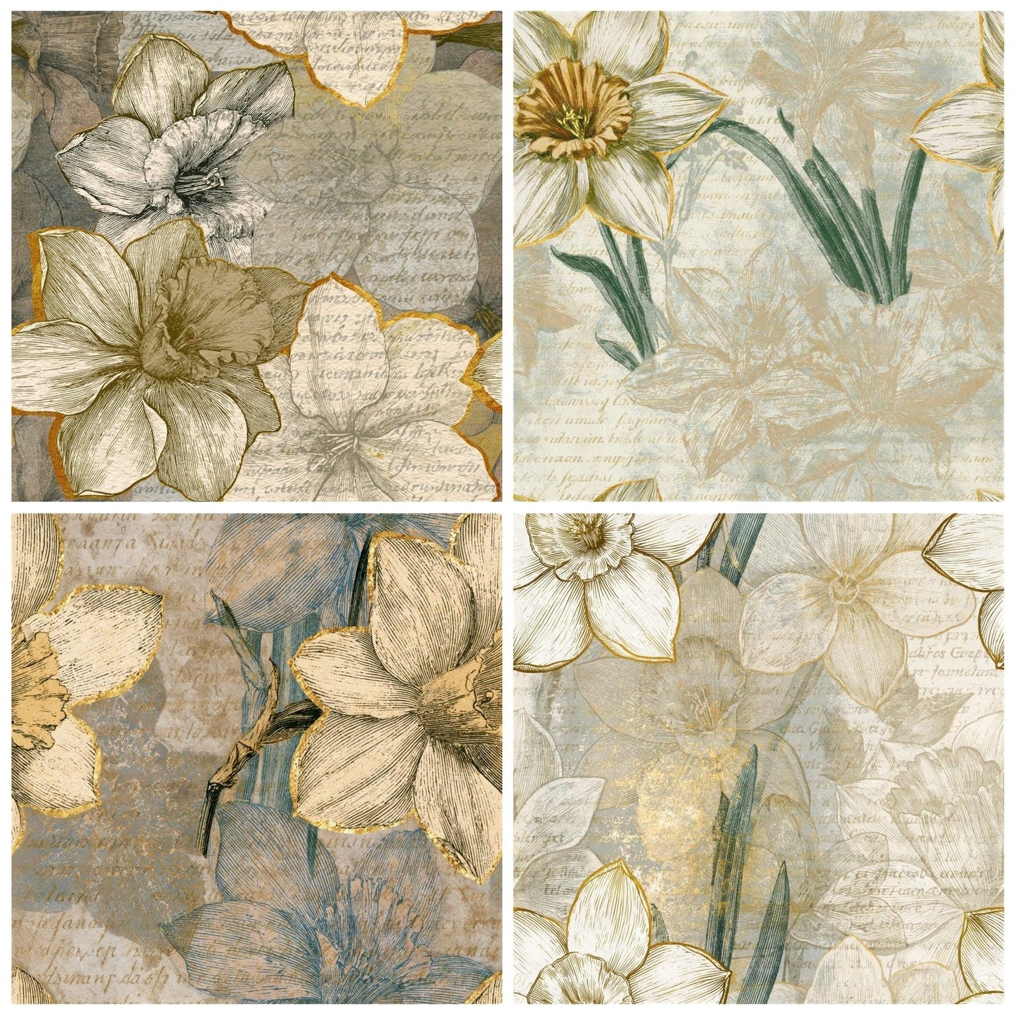 Etching Daffodils Oat Linen Seamless Digital Paper Pack (DDD014166)
