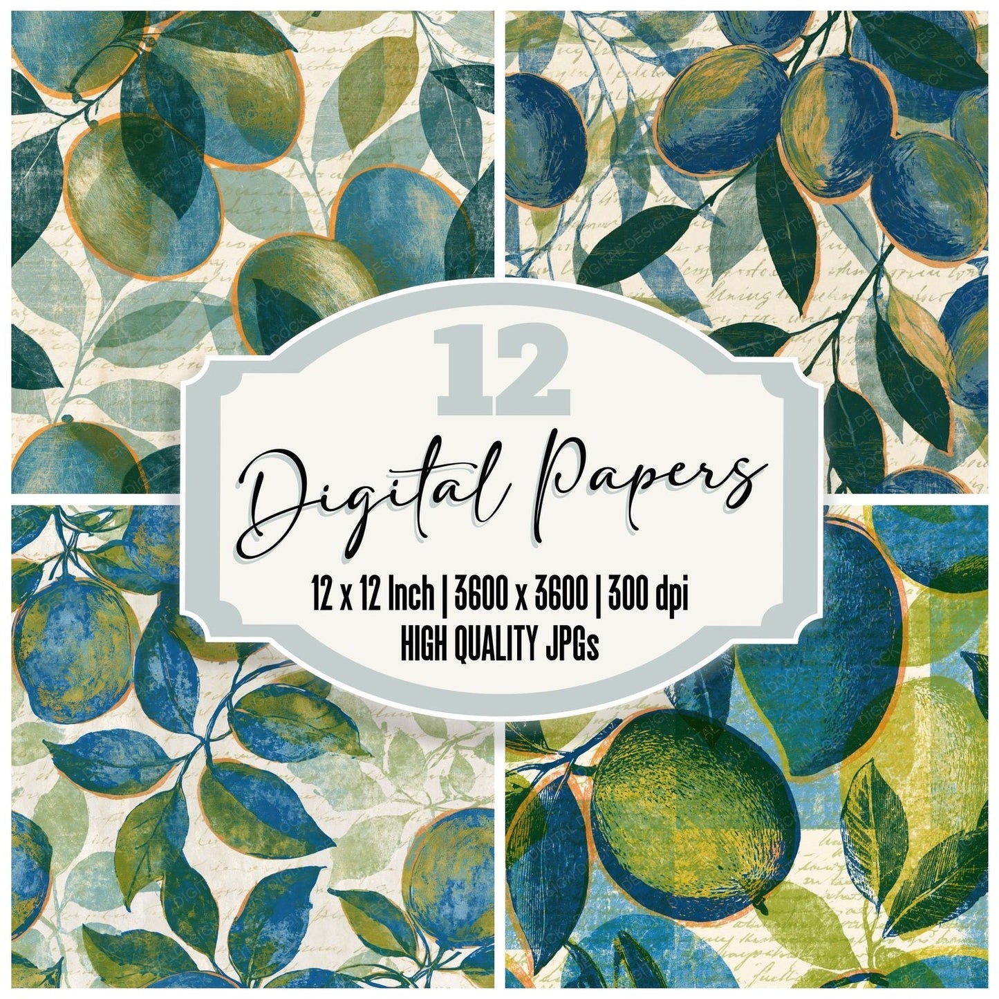 Etching Mango Azure Lemon Digital Paper Pack (DDD014167)