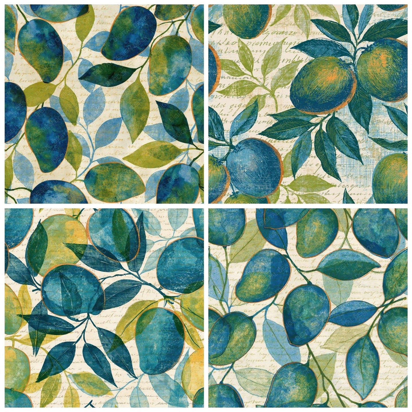 Etching Mango Azure Lemon Digital Paper Pack (DDD014167)