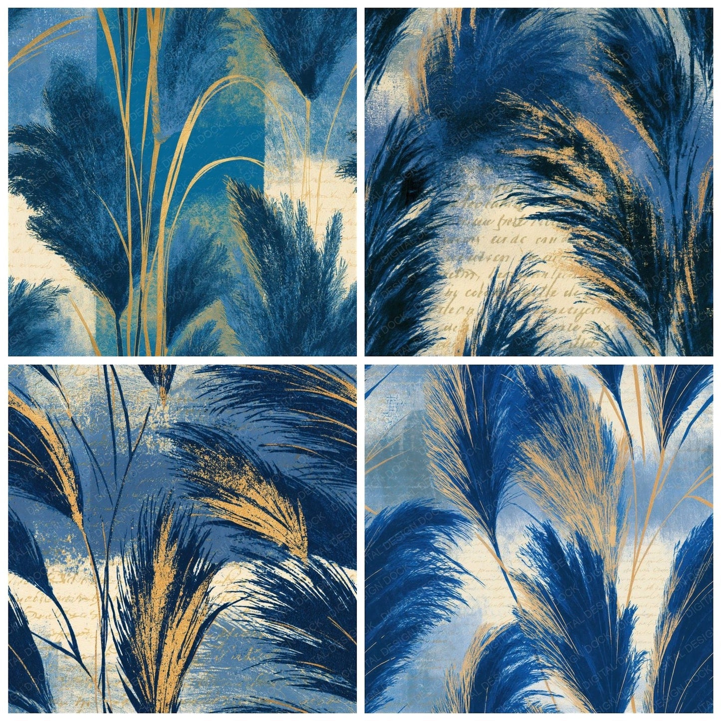 Etching Pampas Grass Denim Navy Seamless Digital Paper Pack (DDD014168)