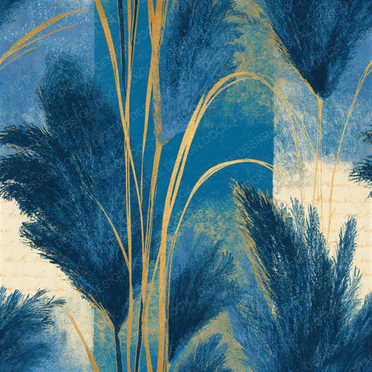 Etching Pampas Grass Denim Navy Seamless Digital Paper Pack (DDD014168)