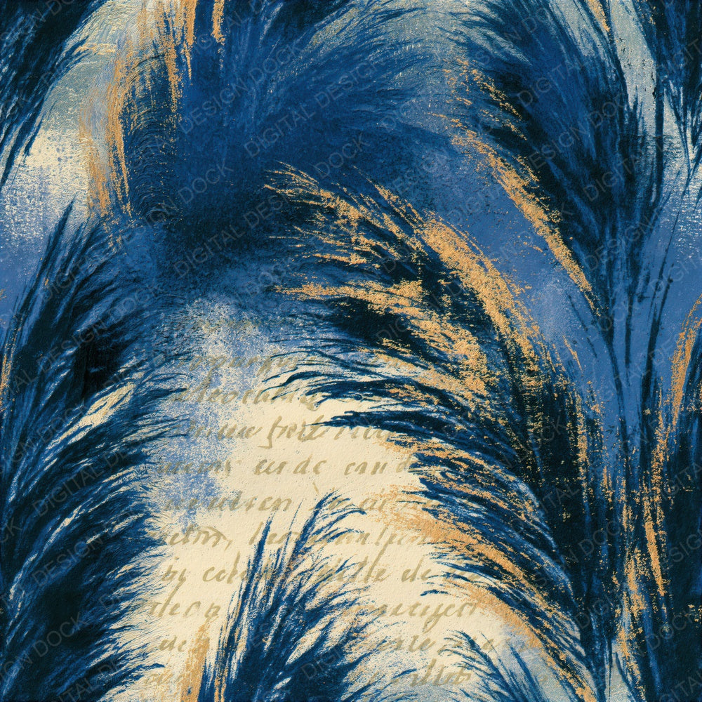 Etching Pampas Grass Denim Navy Seamless Digital Paper Pack (DDD014168)