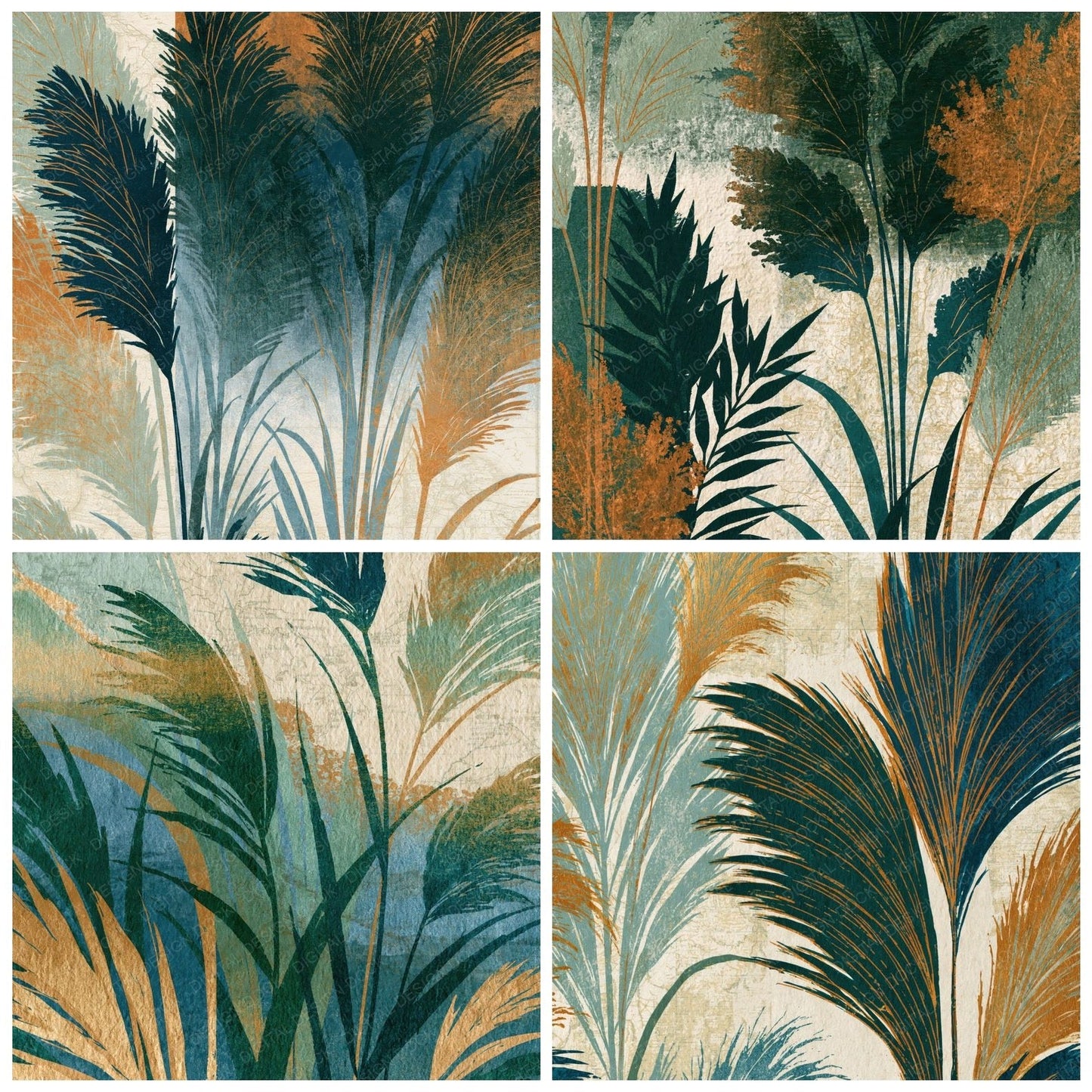 Etching Pampas Grass Sage Forest Digital Paper Pack (DDD014169)