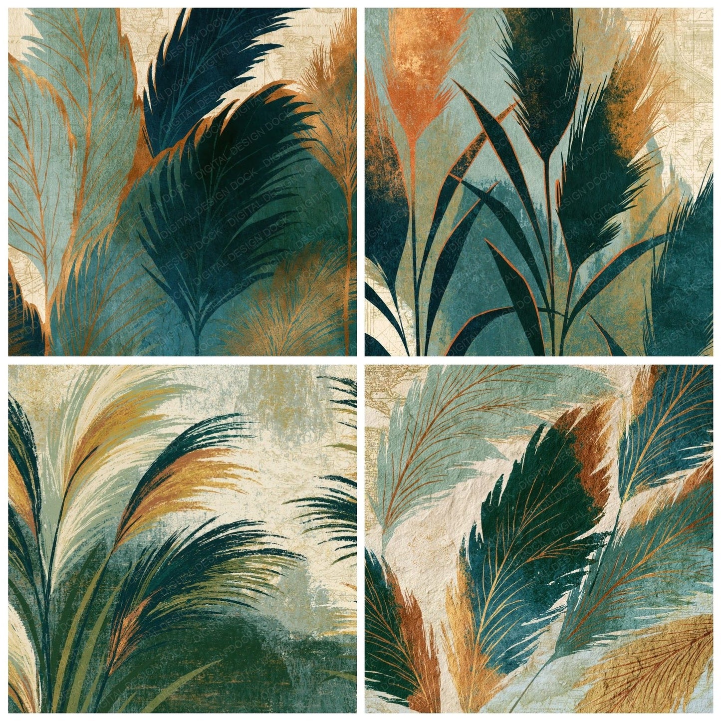 Etching Pampas Grass Sage Forest Digital Paper Pack (DDD014169)