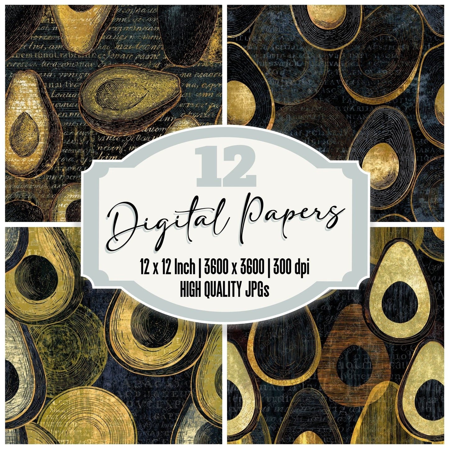 Scratchboard Avocado Bone Brass Digital Paper Pack (DDD014171)