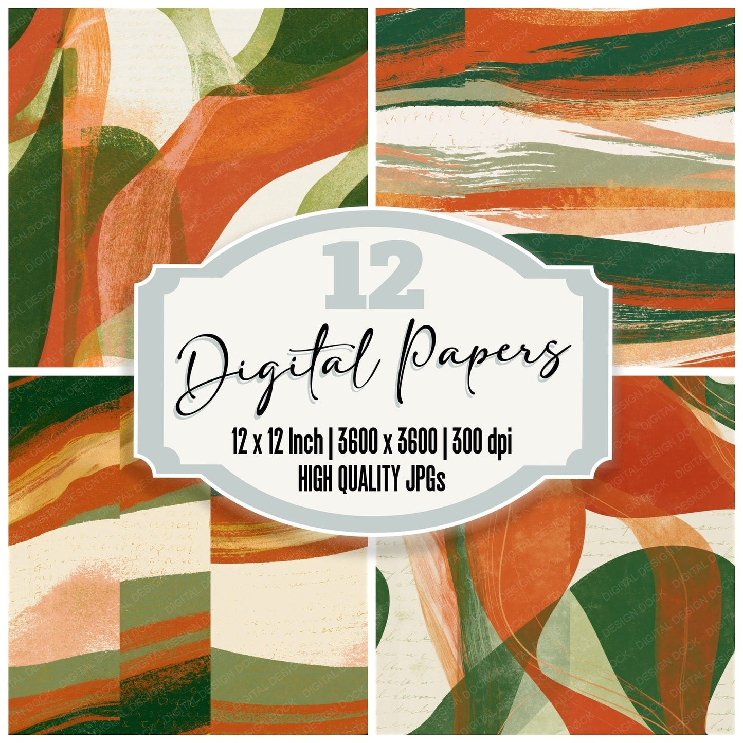 Screenprint Avocado Burnt Orange Tonal Seamless Digital Paper Pack (DDD014173)