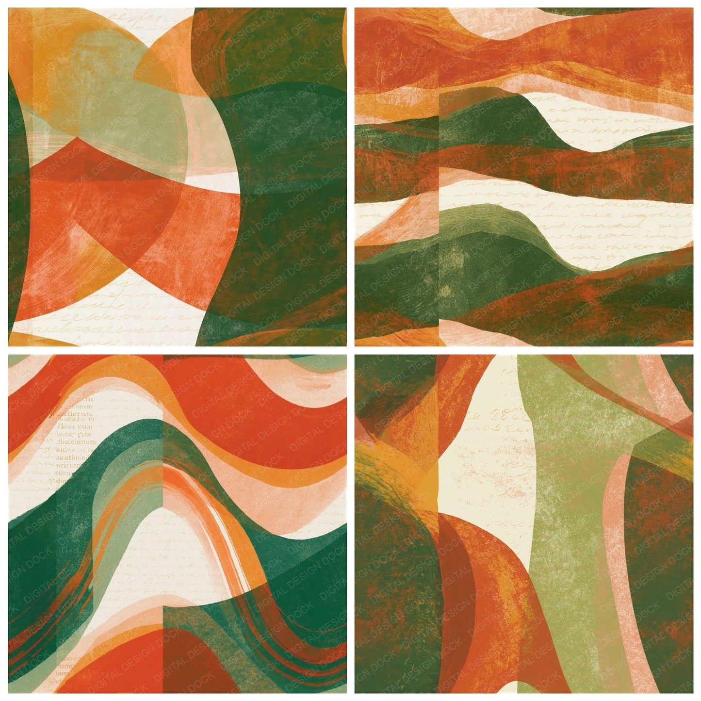 Screenprint Avocado Burnt Orange Tonal Seamless Digital Paper Pack (DDD014173)
