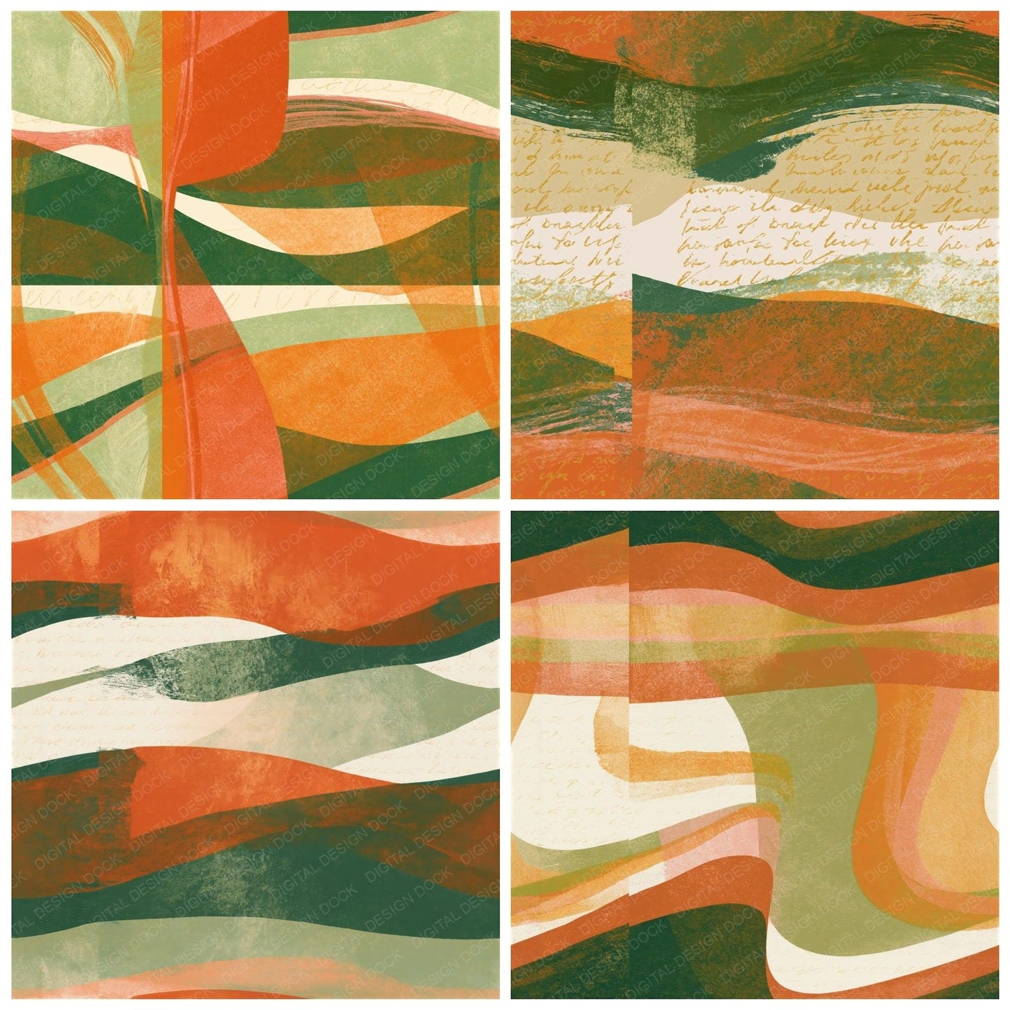 Screenprint Avocado Burnt Orange Tonal Seamless Digital Paper Pack (DDD014173)