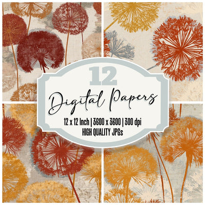Screenprint Dandelion Rust Gold Digital Paper Pack (DDD014175)