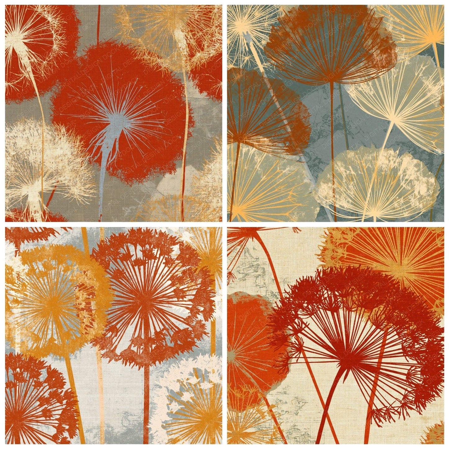Screenprint Dandelion Rust Gold Digital Paper Pack (DDD014175)