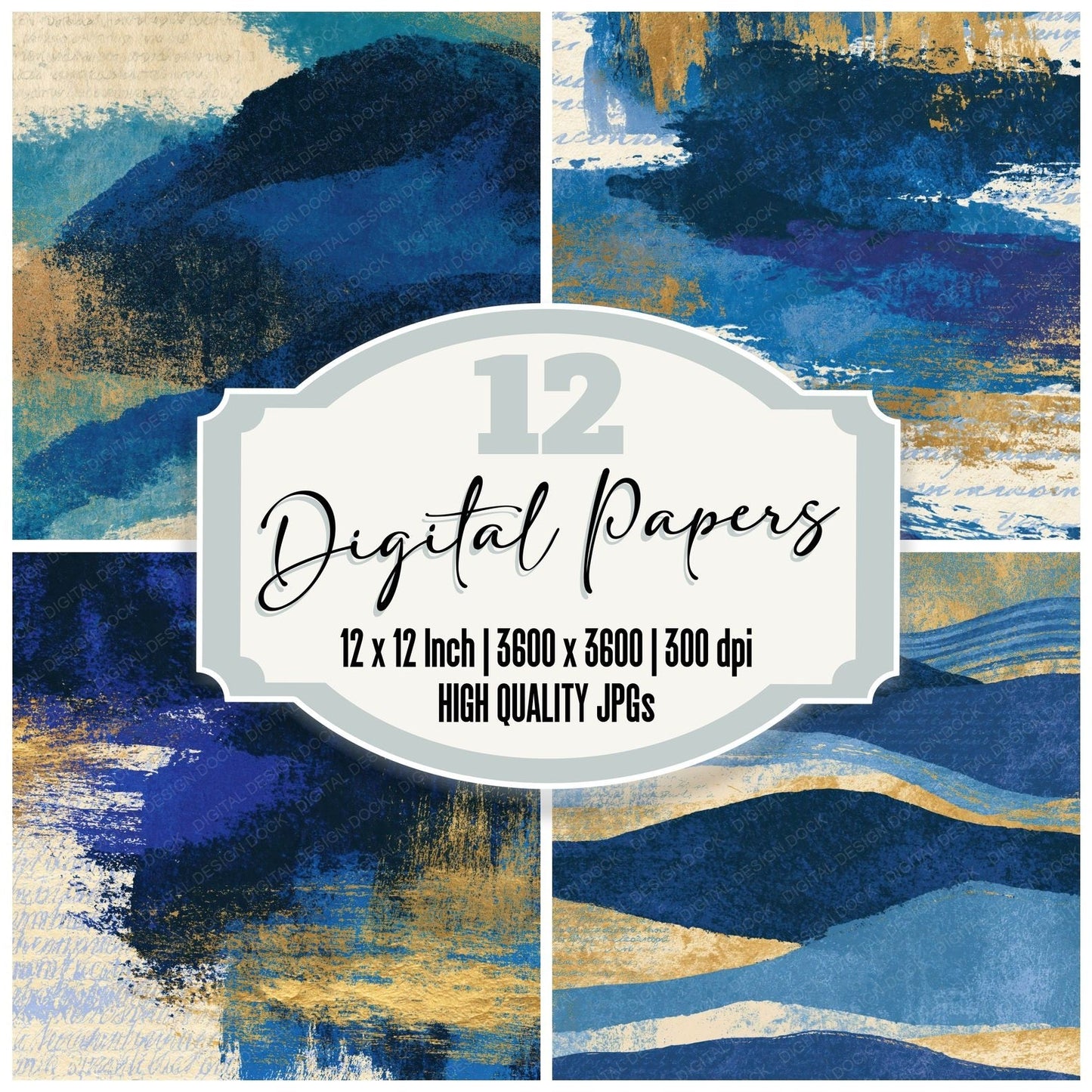 Screenprint Denim Navy Cobalt Abstract Digital Paper Pack (DDD014176)