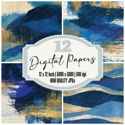 Screenprint Denim Navy Cobalt Abstract Digital Paper Pack (DDD014176)