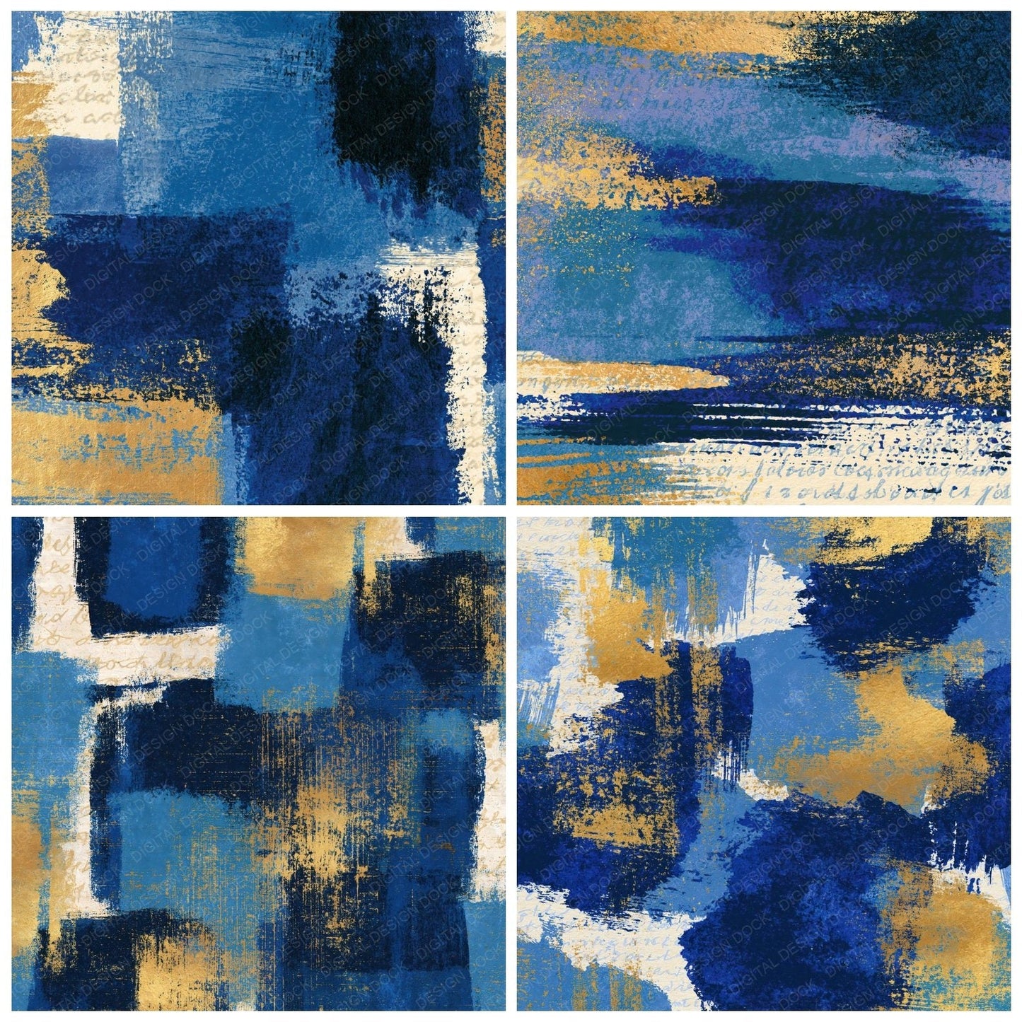 Screenprint Denim Navy Cobalt Abstract Digital Paper Pack (DDD014176)