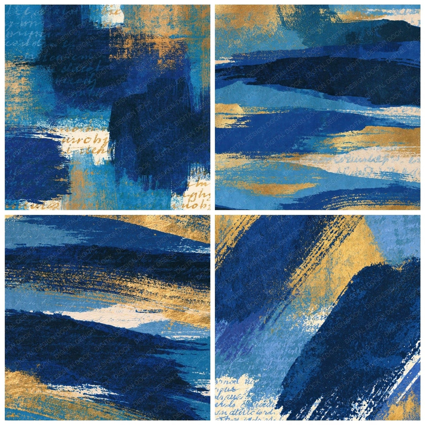 Screenprint Denim Navy Cobalt Abstract Digital Paper Pack (DDD014176)