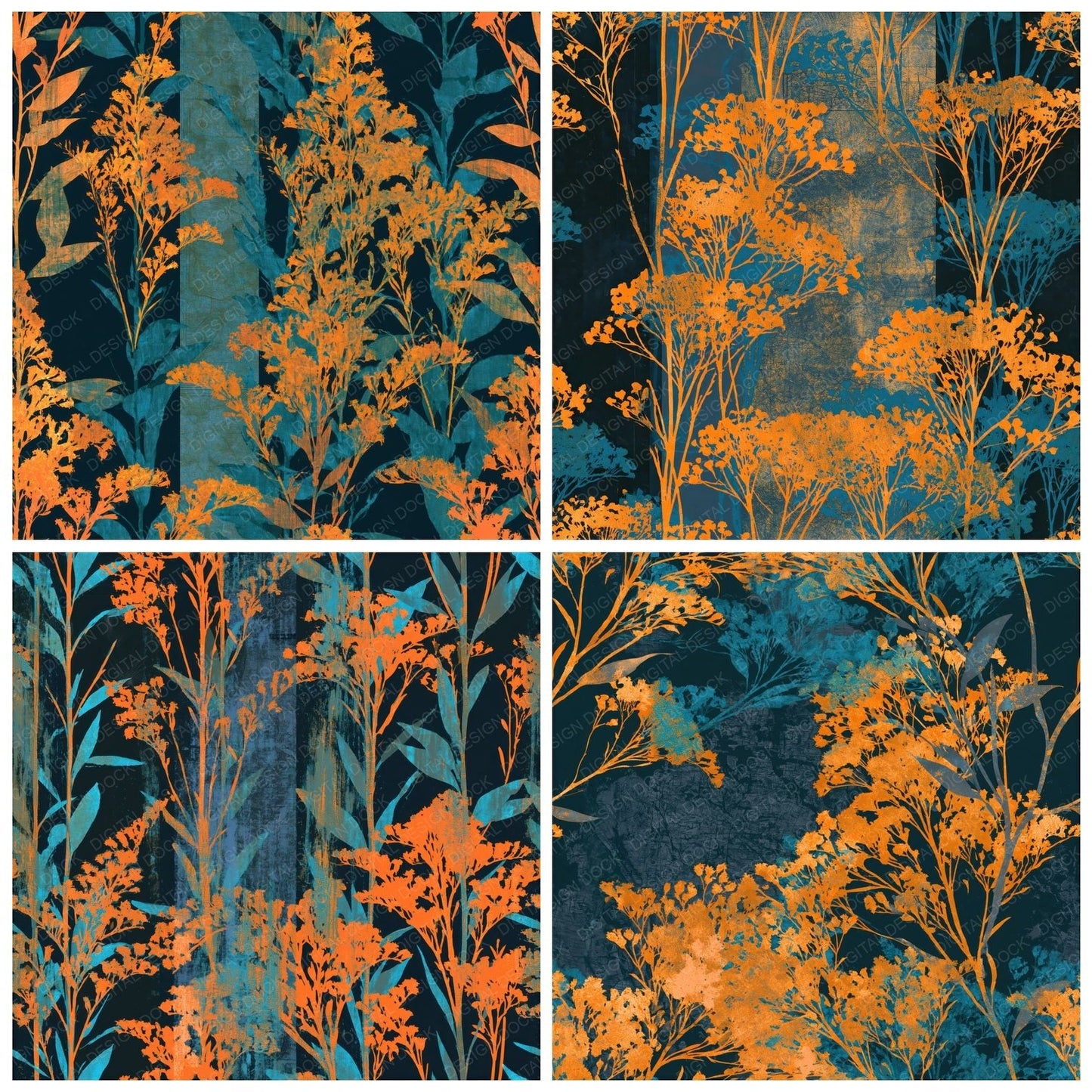 Screenprint Goldenrod Tangerine Turquoise Seamless Digital Paper Pack (DDD014177)