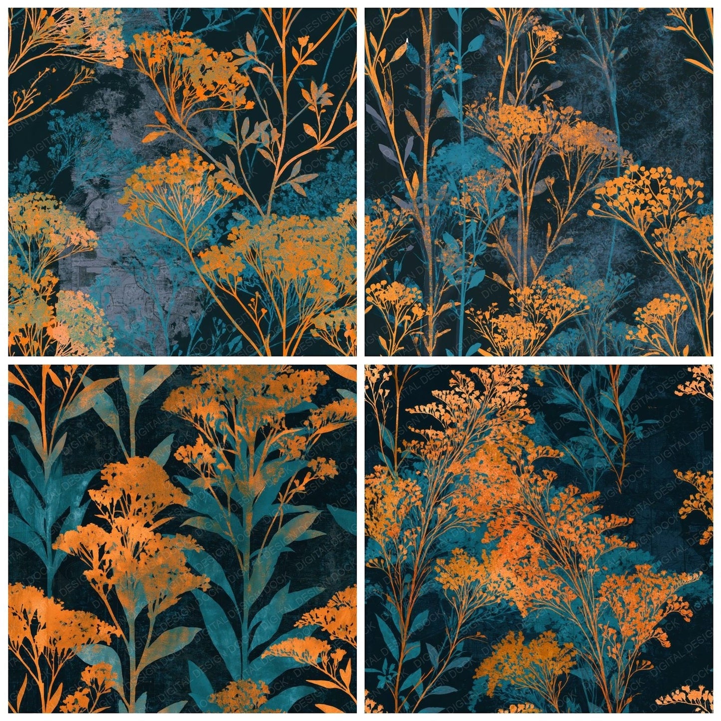 Screenprint Goldenrod Tangerine Turquoise Seamless Digital Paper Pack (DDD014177)