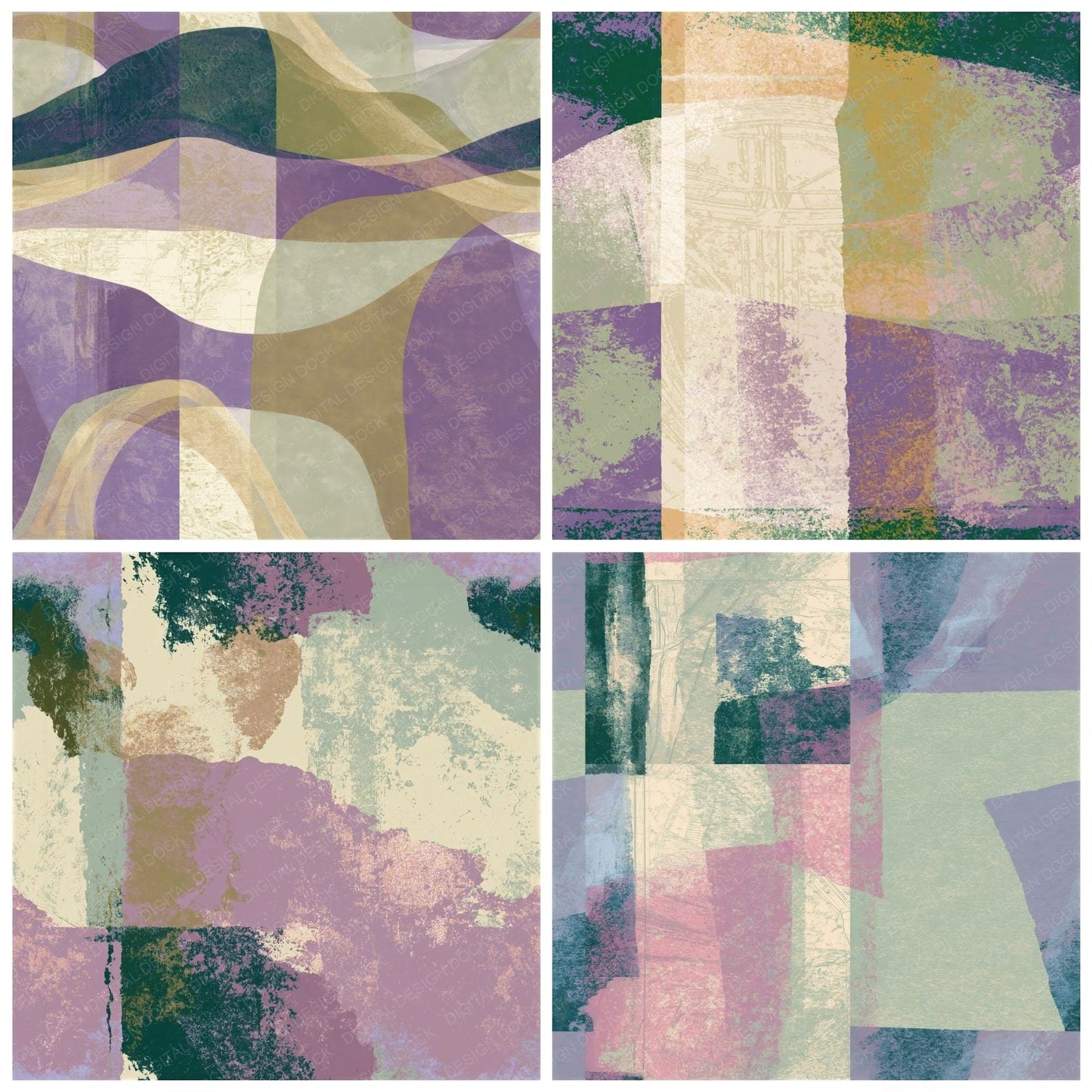 Screenprint Lilac Sage Oat Abstract Seamless Digital Paper Pack (DDD014178)